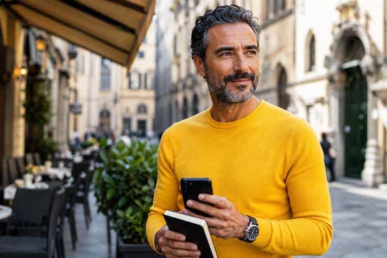 A Bolt Affiliate checking his phone while carrying a notebook