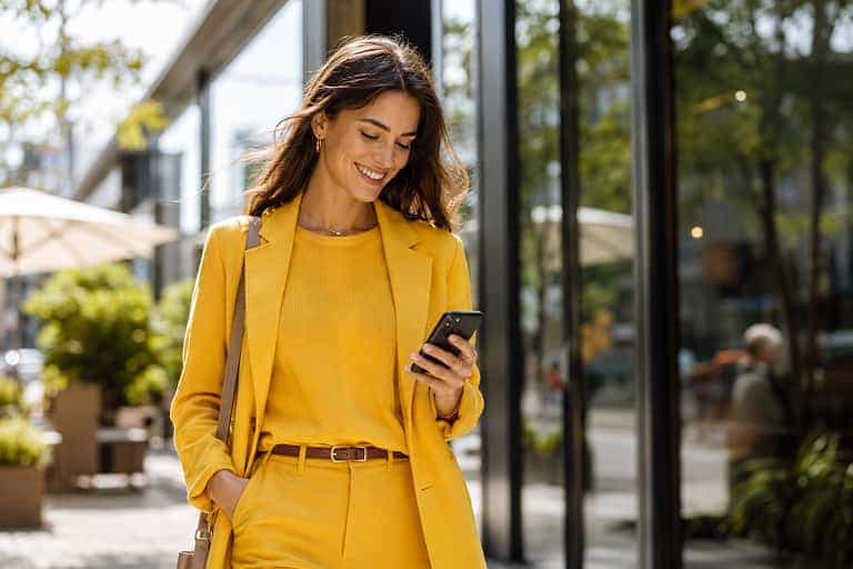 A Bolt Affiliate using her phone while walking through the city